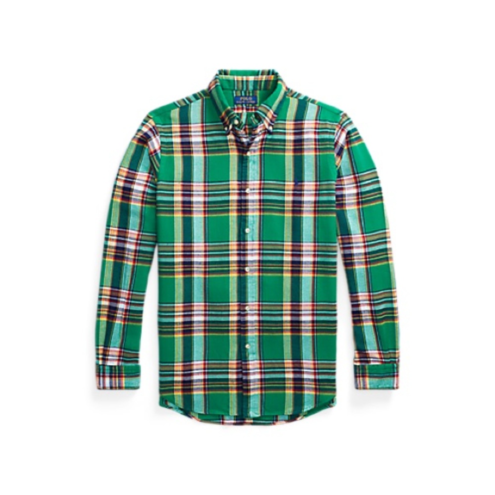 Ralph Lauren Men's Classic Fit Brushed Flannel Shirt Green Plaid szS
